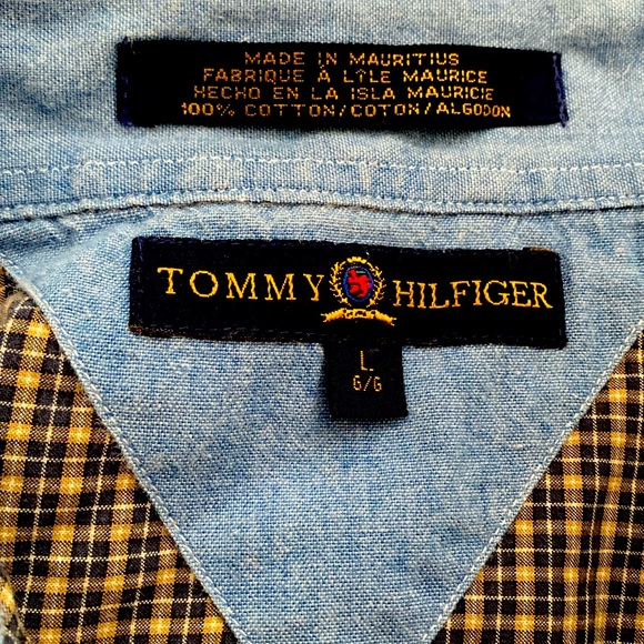 Men’s long sleeve Tommy Hilfiger  black and beige L shirt with a front pocket - Picture 2 of 3